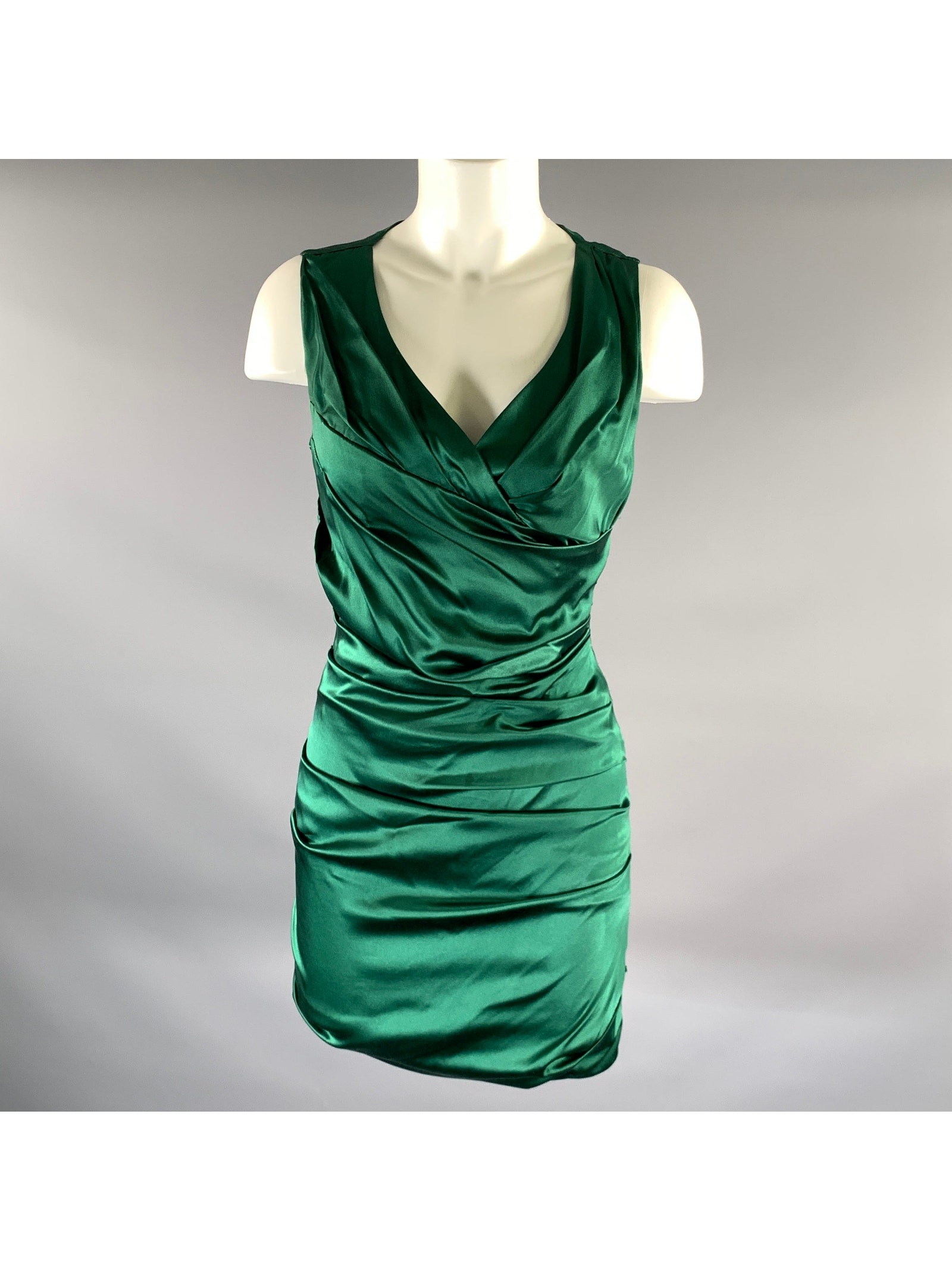 Flavio Castellani Size S Green Silk Spandex Ruched Cocktail Knee-Length Dress